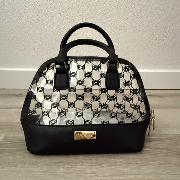 BEBE Women’s Vintage Clear and Black Satchel/Handbag with bb logo - Picture 1 of 8